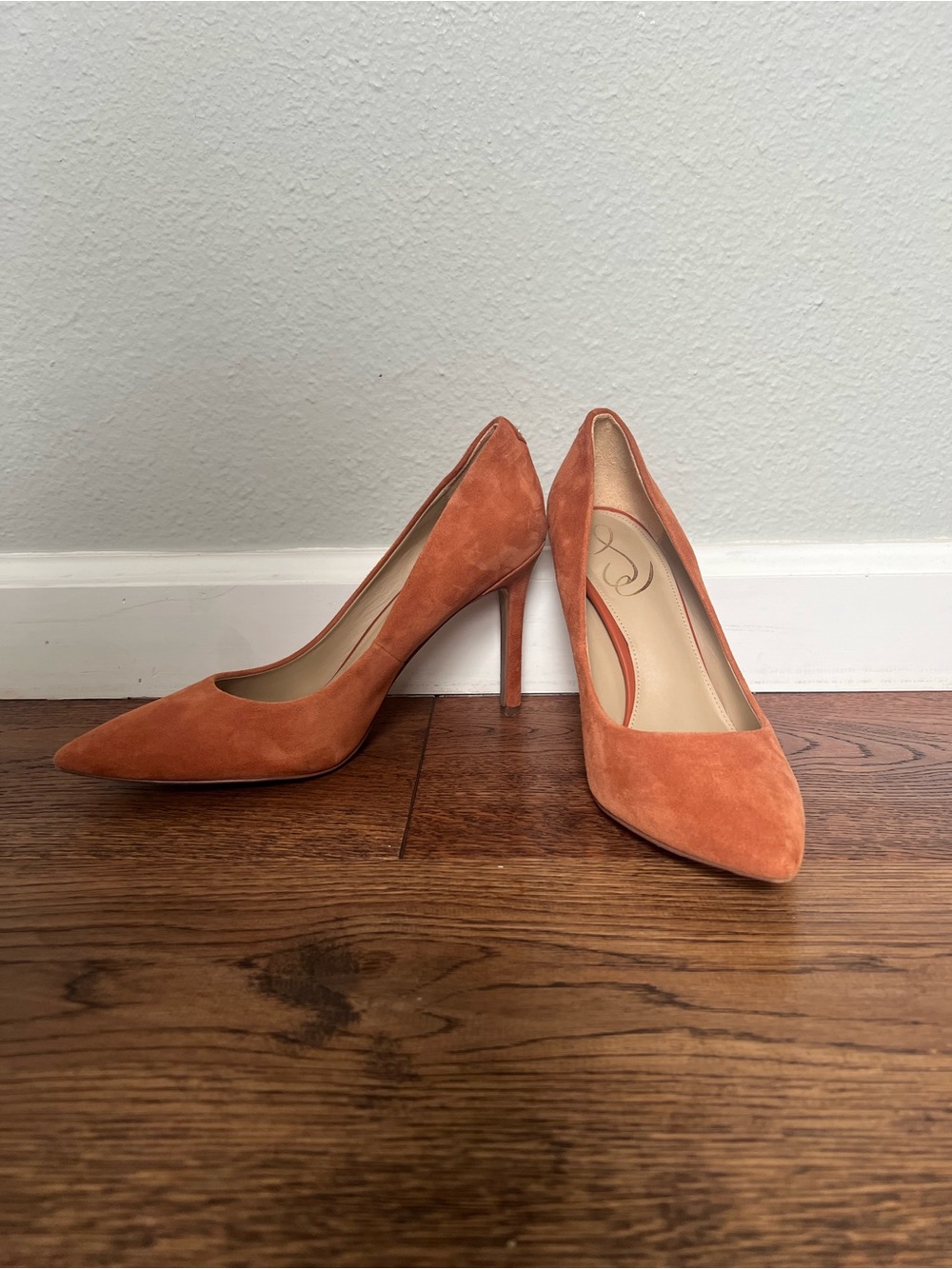 Sam Edelman Suede Pointed-Toe Pumps in Rust Orange